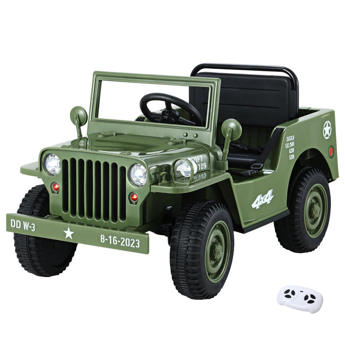 Willy's ARMY Jeep Inspired Kids Ride On Car with Remote Control | ARMY Green