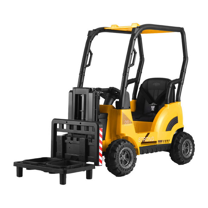 Kids Forklift Ride On Car with Working Mast Lift & Remote Control | Safety Yellow