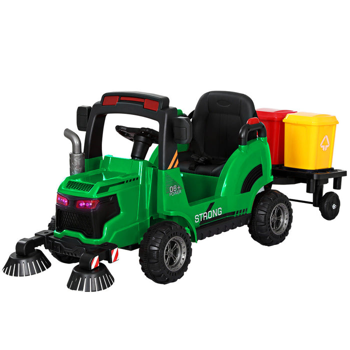 Street Cleaning Inspired Kids Ride On Car Truck with Rotating Brushes & Remote Control | Recycling Green