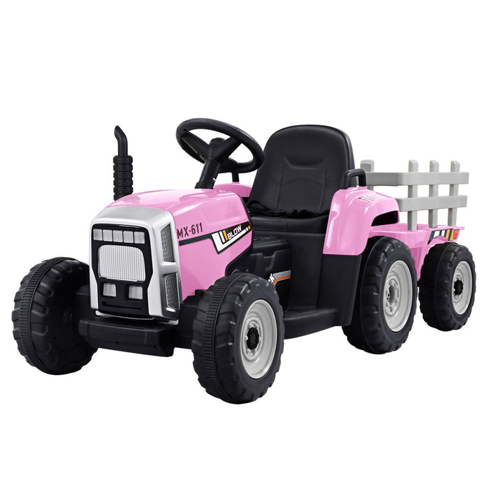 Tractor with Detachable Trailer Kids Ride On Electric Car | Powder Pink