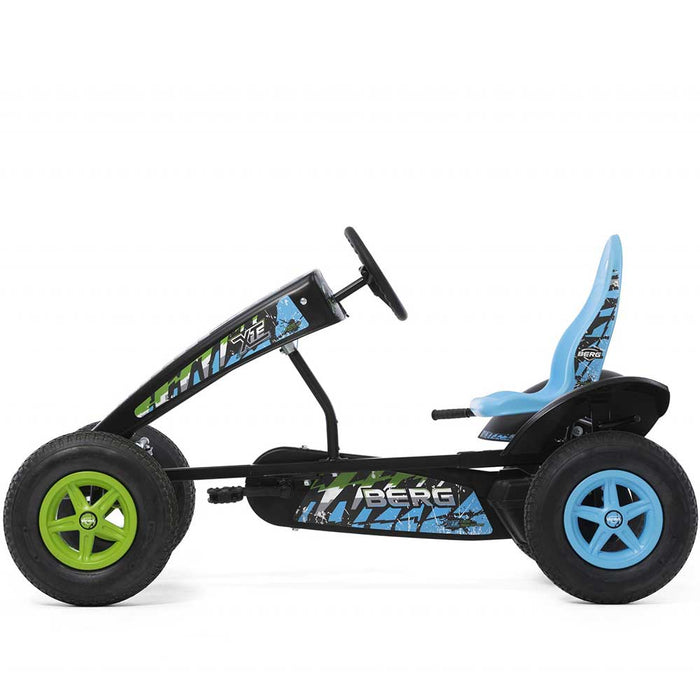 Berg Extra X-ITE Kids & Adults Pedal or 3 Gear Powered Go Kart | Sky Blue & Lime Green
