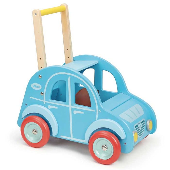Kids Retro Wooden Toy Car Pusher & Walker | Powder Blue