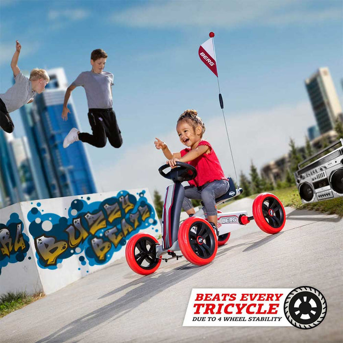 Berg Buzzy Beatz Kids Pedal Powered Go Kart | Grey, Red & White