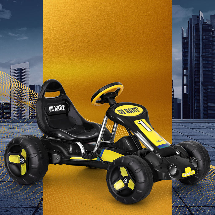 Super Racer Kids Pedal Powered Go Kart | Black/Yellow