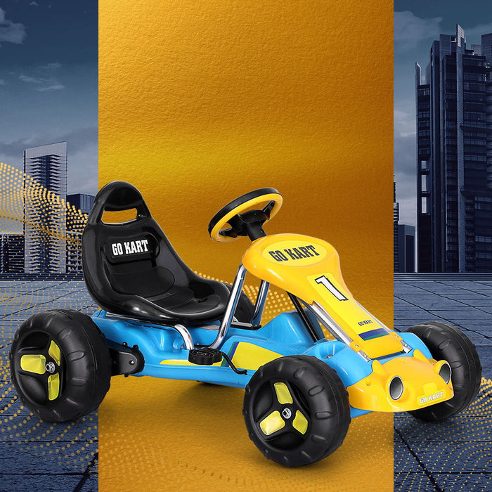 Super Racer Kids Pedal Powered Go Kart | Blue/Yellow