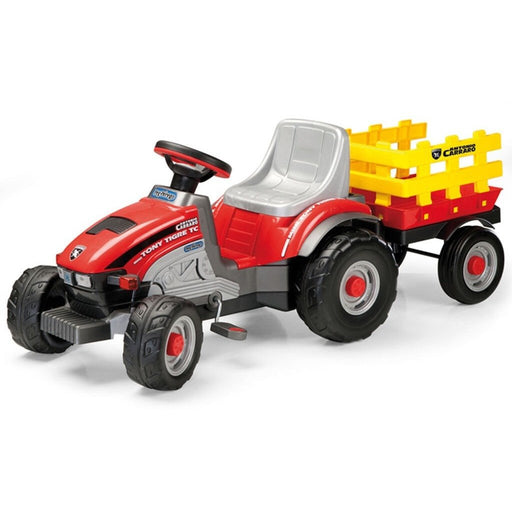 Peg Perego Mini Diesel Pedal Powered Kids Ride-On Tractor with Trailer | Red/Grey