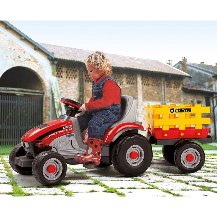 Peg Perego Mini Diesel Pedal Powered Kids Ride-On Tractor with Trailer | Red/Grey