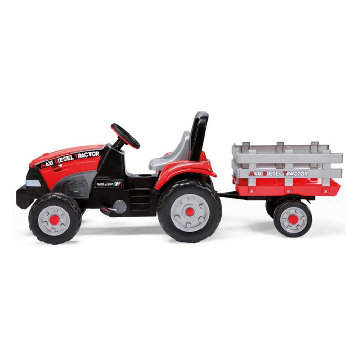 Peg Perego Maxi Diesel Pedal Powered Kids Tractor with Trailer | Red/Grey