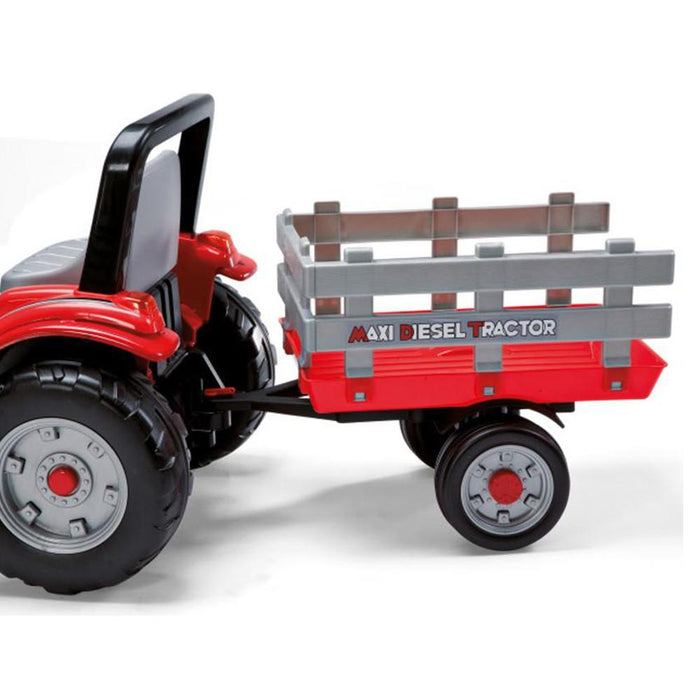 Peg Perego Maxi Diesel Pedal Powered Kids Tractor with Trailer | Red/Grey