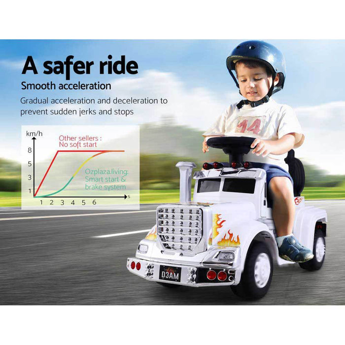 Big Rig Truck Deluxe Kids Ride On Car | White