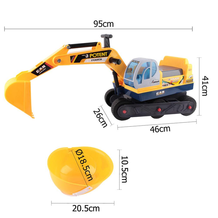 Construction Inspired Kids Ride On Car Excavator with Helmet | Yellow