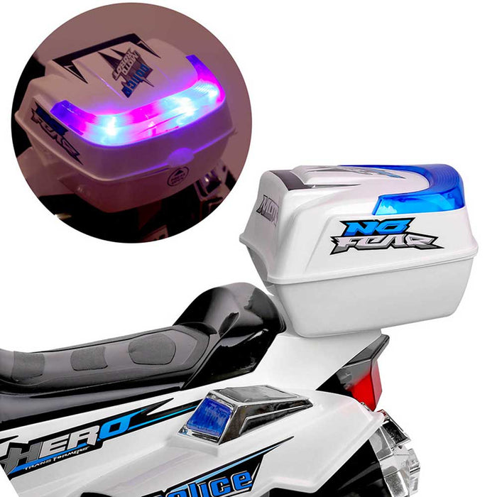 Deluxe Police Inspired Kids Ride On Motorcycle | White