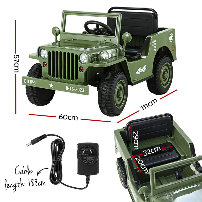 Willy's ARMY Jeep Inspired Kids Ride On Car with Remote Control | ARMY Green