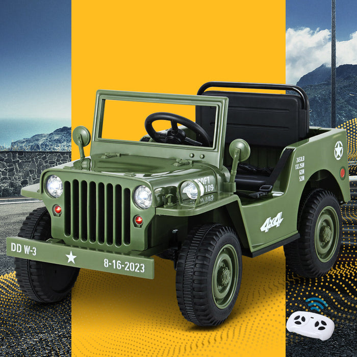 Willy's ARMY Jeep Inspired Kids Ride On Car with Remote Control | ARMY Green