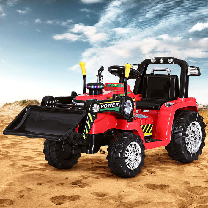 Construction Bulldozer Digger Inspired Kids Ride On Electric Car with Remote Control | Red