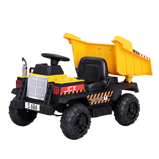 Construction Inspired Dump Truck Bulldozer Kids Ride On Electric Car | BlackYellow
