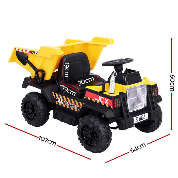 Construction Inspired Dump Truck Bulldozer Kids Ride On Electric Car | BlackYellow