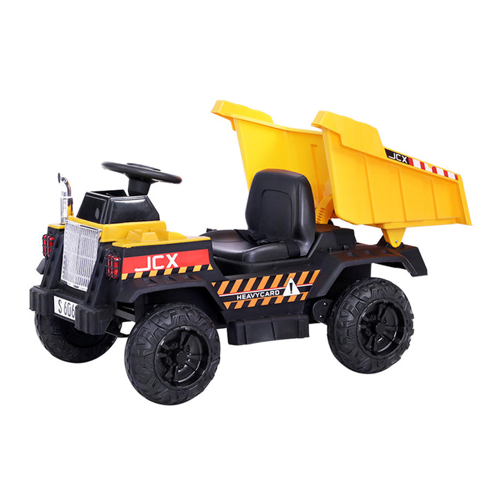 Construction Inspired Dump Truck Bulldozer Kids Ride On Electric Car | BlackYellow