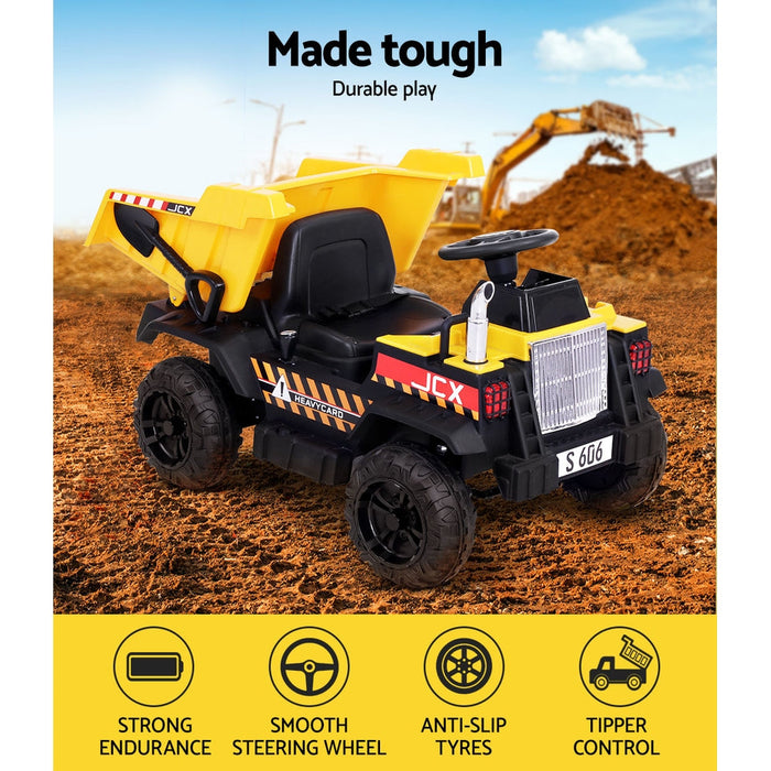 Construction Inspired Dump Truck Bulldozer Kids Ride On Electric Car | BlackYellow