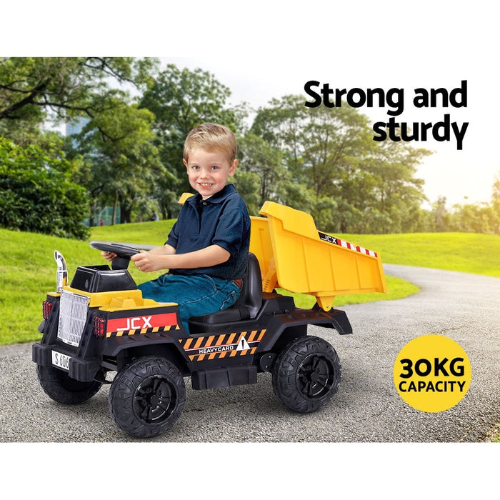 Construction Inspired Dump Truck Bulldozer Kids Ride On Electric Car | BlackYellow