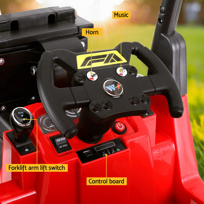 Kids Forklift Ride On Car with Working Mast Lift & Remote Control | True Red