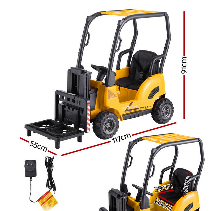 Kids Forklift Ride On Car with Working Mast Lift & Remote Control | Safety Yellow