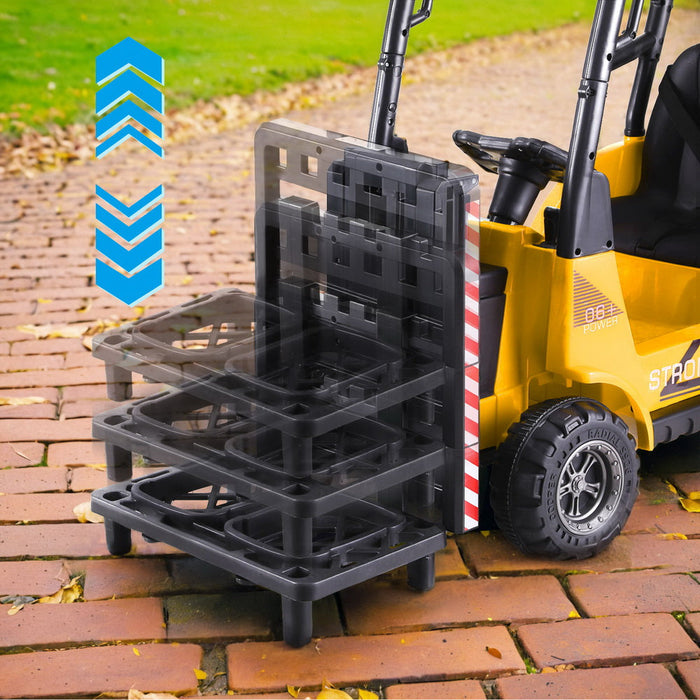 Kids Forklift Ride On Car with Working Mast Lift & Remote Control | Safety Yellow
