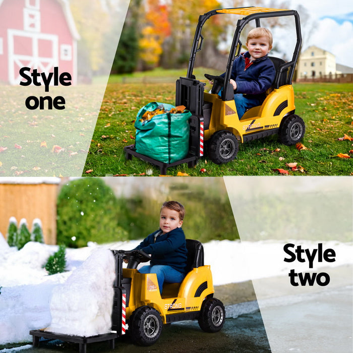 Kids Forklift Ride On Car with Working Mast Lift & Remote Control | Safety Yellow