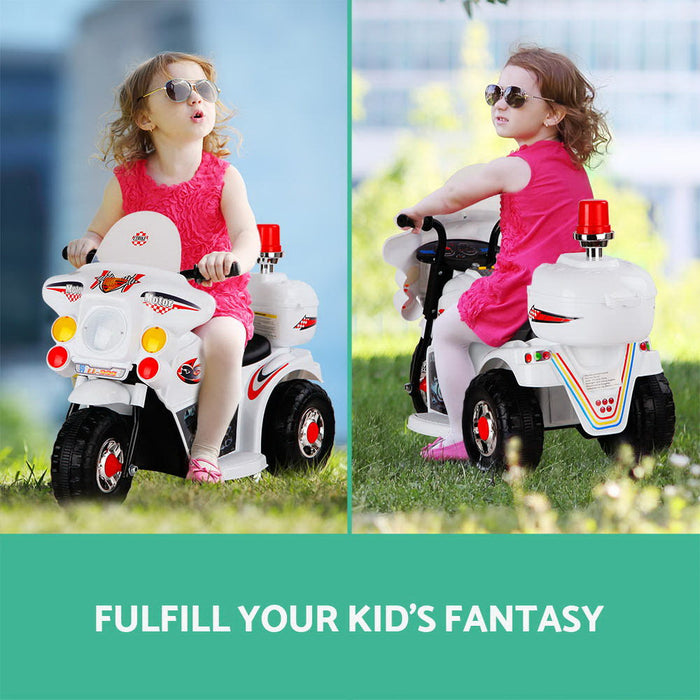 Police Inspired Kids Ride On Motorcycle | White