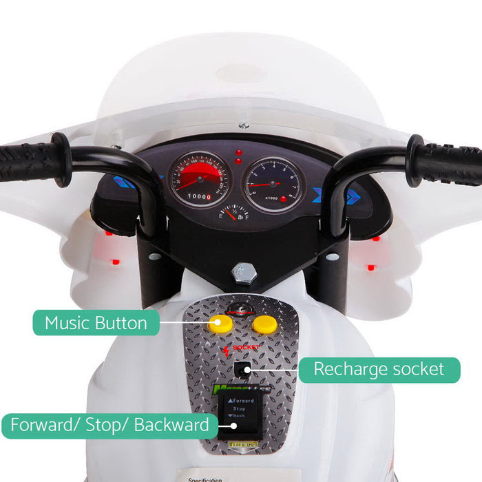 Police Inspired Kids Ride On Motorcycle | White