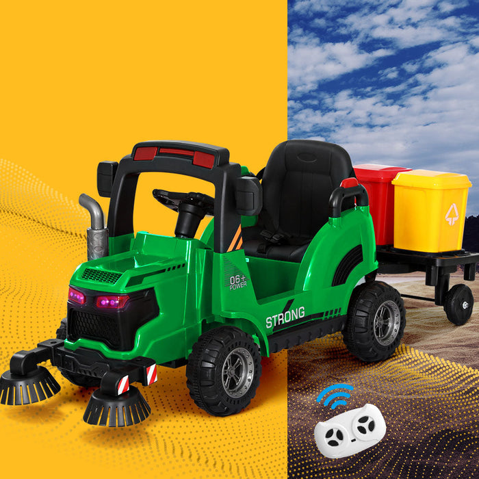  Street Cleaning Inspired Kids Ride On Car Truck with Rotating Brushes & Remote Control | Recycling Green