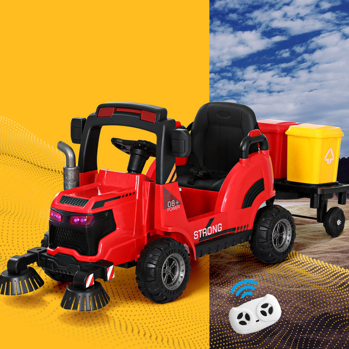 Street Cleaning Inspired Kids Ride On Car Truck with Rotating Brushes & Remote Control | Rubbish Collection Red