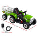Tractor with Detachable Trailer Kids Ride On Electric Car | Grass Green