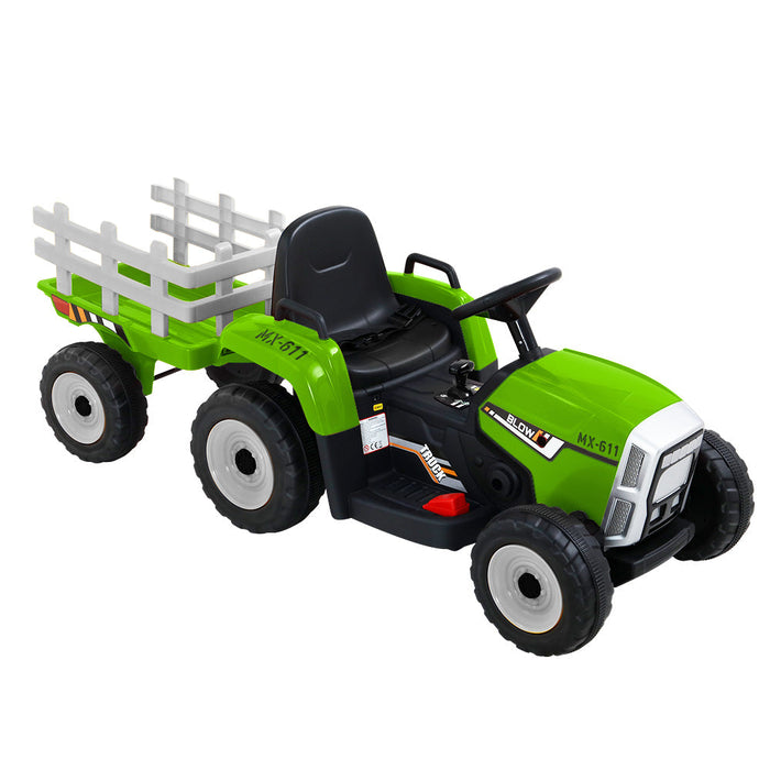Tractor with Detachable Trailer Kids Ride On Electric Car | Grass Green