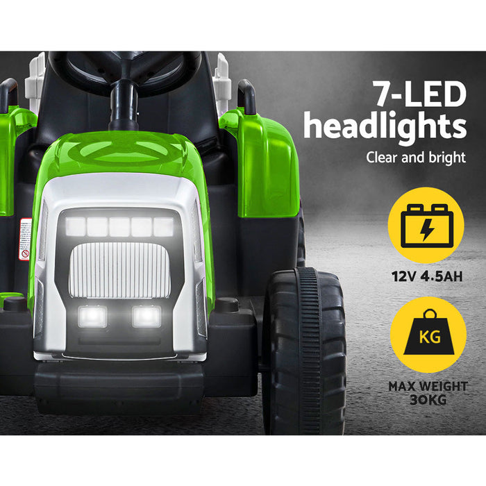 Tractor with Detachable Trailer Kids Ride On Electric Car | Grass Green