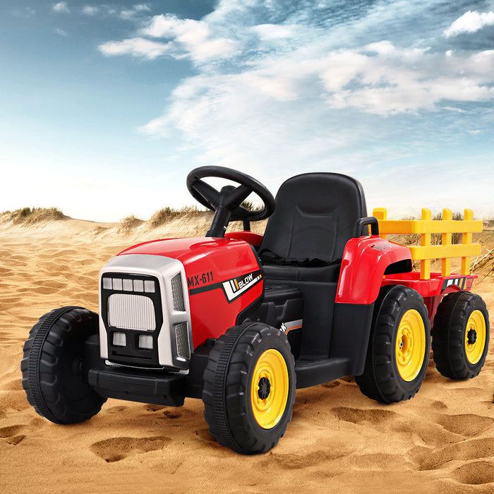 Tractor with Detachable Trailer Kids Ride On Electric Car | Engine Red (with Yellow)