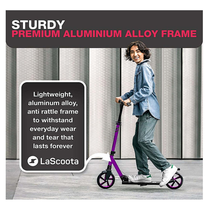 LaScooter Foldable, Portable & Height Adjustable Kids, Teen or Adult 2 Wheel Scooter | Purple Plum
