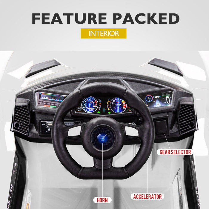 Lamborghini Inspired Kids Ride On Car with Parental Remote Control Frost White