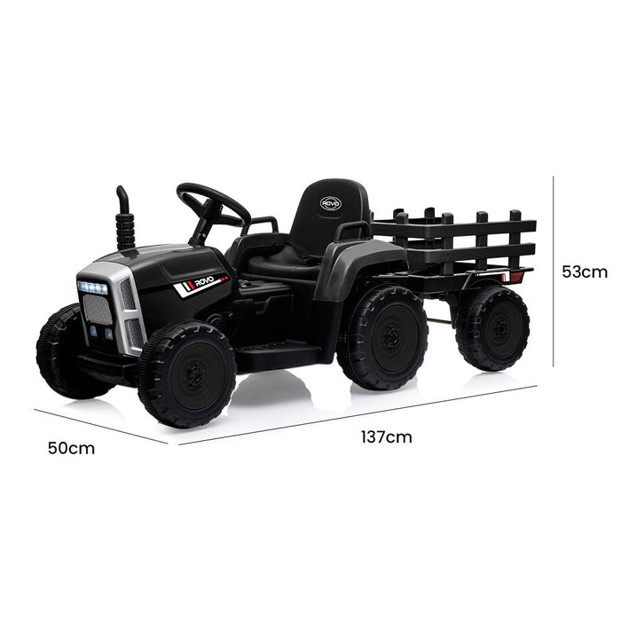 Tractor with Detachable Trailer Kids Ride On Electric Car with Remote Control | Jet Black