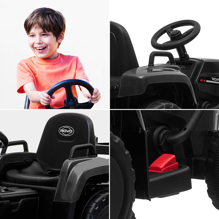 Tractor with Detachable Trailer Kids Ride On Electric Car with Remote Control | Jet Black