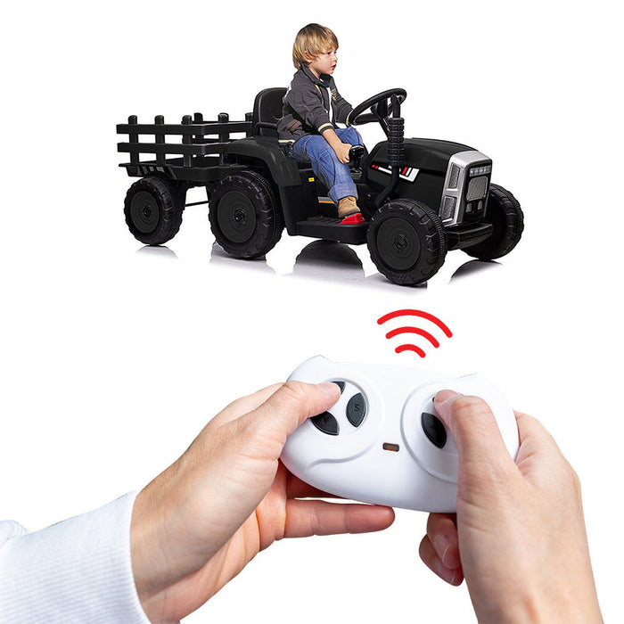 Tractor with Detachable Trailer Kids Ride On Electric Car with Remote Control | Jet Black