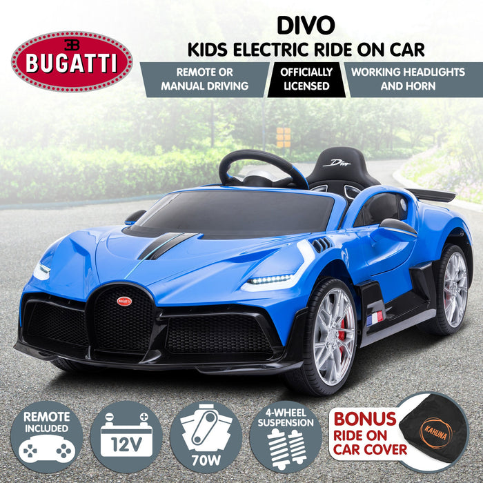 Officially Licensed Bugatti Divo Kids Premium Ride On Car with Remote Control | French Racing Blue