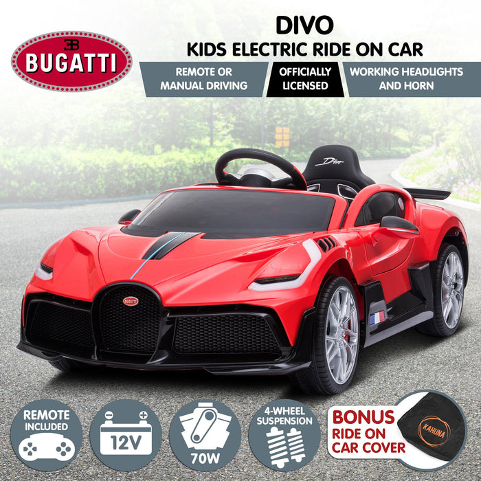 Officially Licensed Bugatti Divo Kids Premium Ride On Car with Remote Control | Light Red