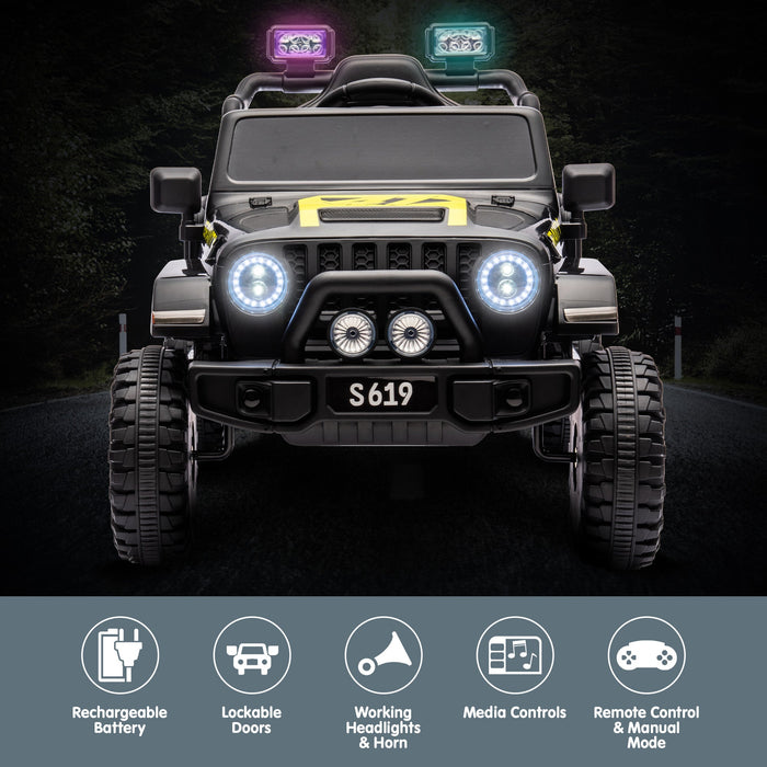 Toyota Jeep Inspired Kids Ride On Car with Remote Control & Detachable Shovel | Raven Black