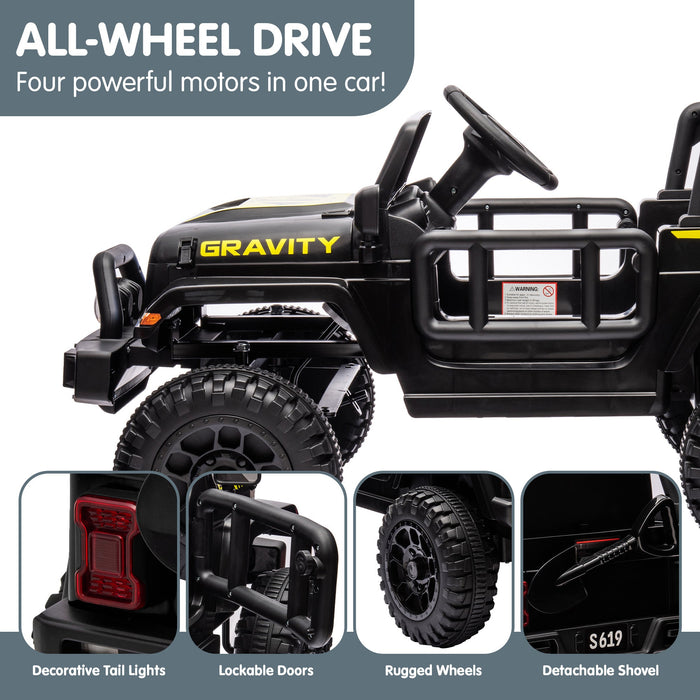 Toyota Jeep Inspired Kids Ride On Car with Remote Control & Detachable Shovel | Raven Black
