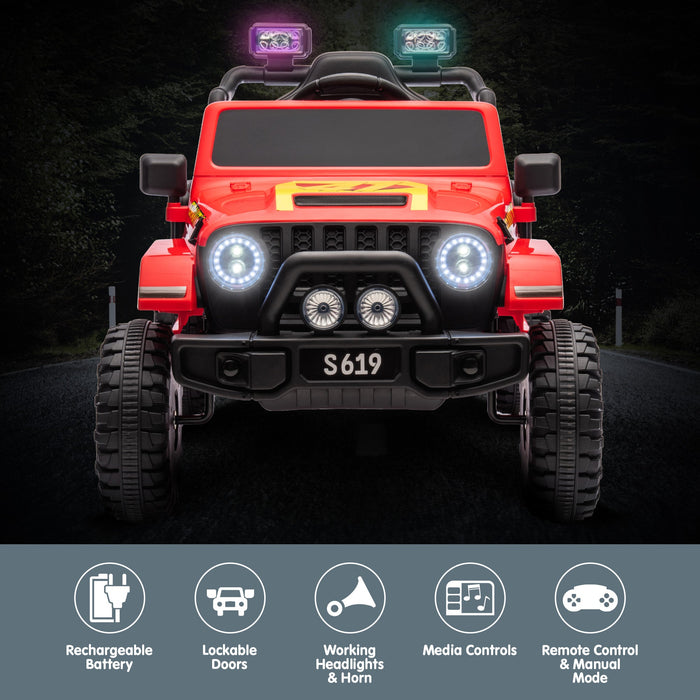 Toyota Jeep Inspired Kids Ride On Car with Remote Control & Detachable Shovel | Cherry Red