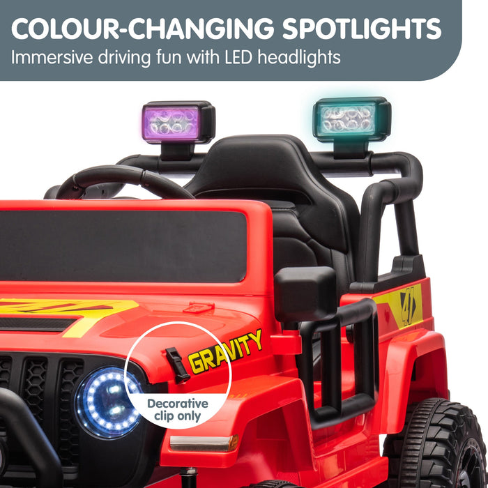 Toyota Jeep Inspired Kids Ride On Car with Remote Control & Detachable Shovel | Cherry Red
