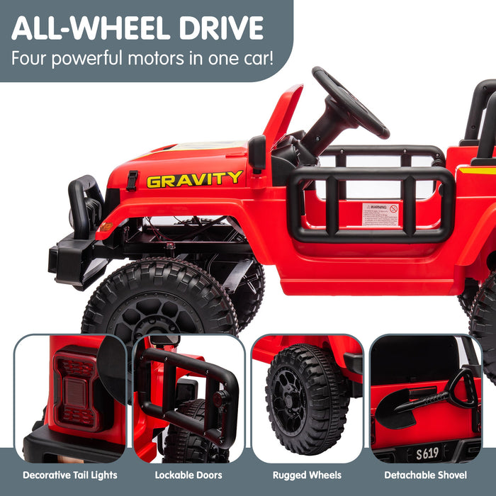 Toyota Jeep Inspired Kids Ride On Car with Remote Control & Detachable Shovel | Cherry Red