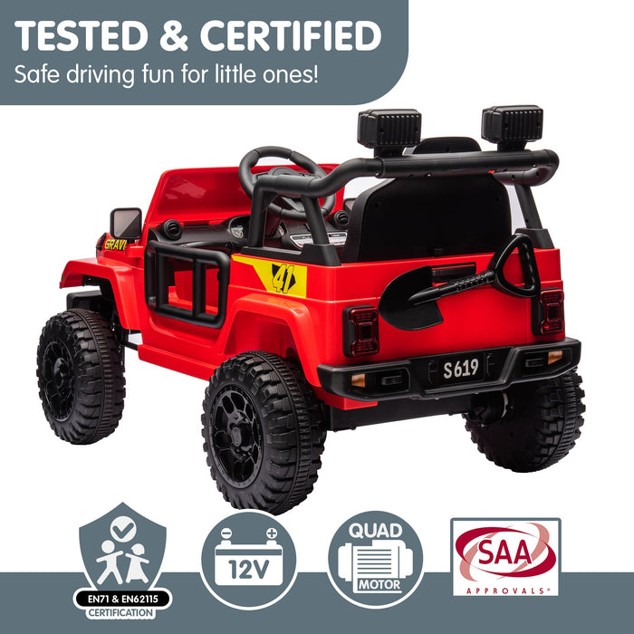 Toyota Jeep Inspired Kids Ride On Car with Remote Control & Detachable Shovel | Cherry Red