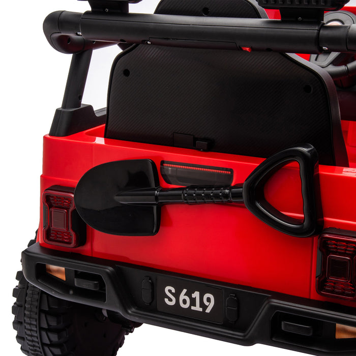 Toyota Jeep Inspired Kids Ride On Car with Remote Control & Detachable Shovel | Cherry Red
